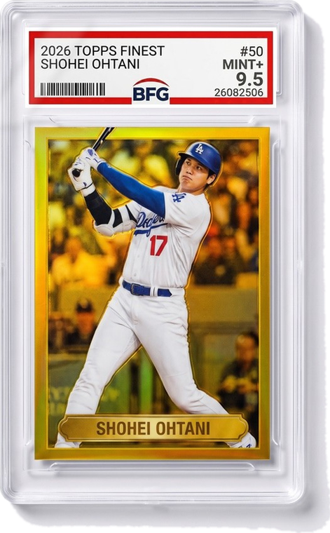 Shohei Ohtani gold refractor in a BFG slab, Mint+ 9.5